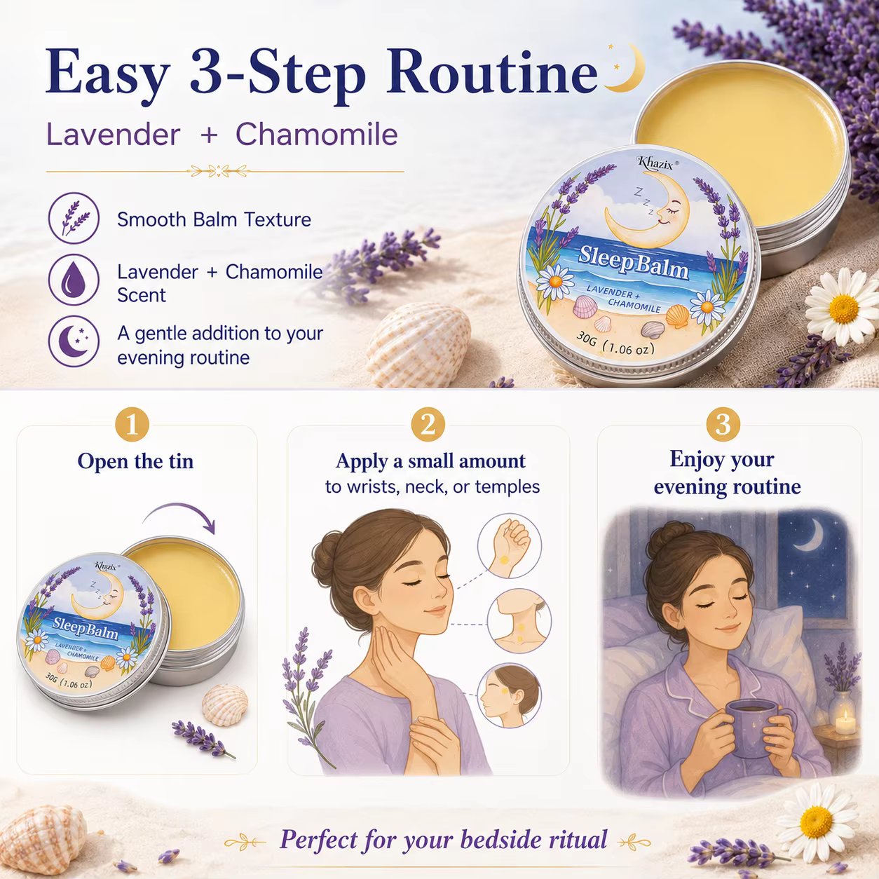 Baume de Nuit Apaisant 30g à la Lavande et à la Camomille – Arôme Relaxant