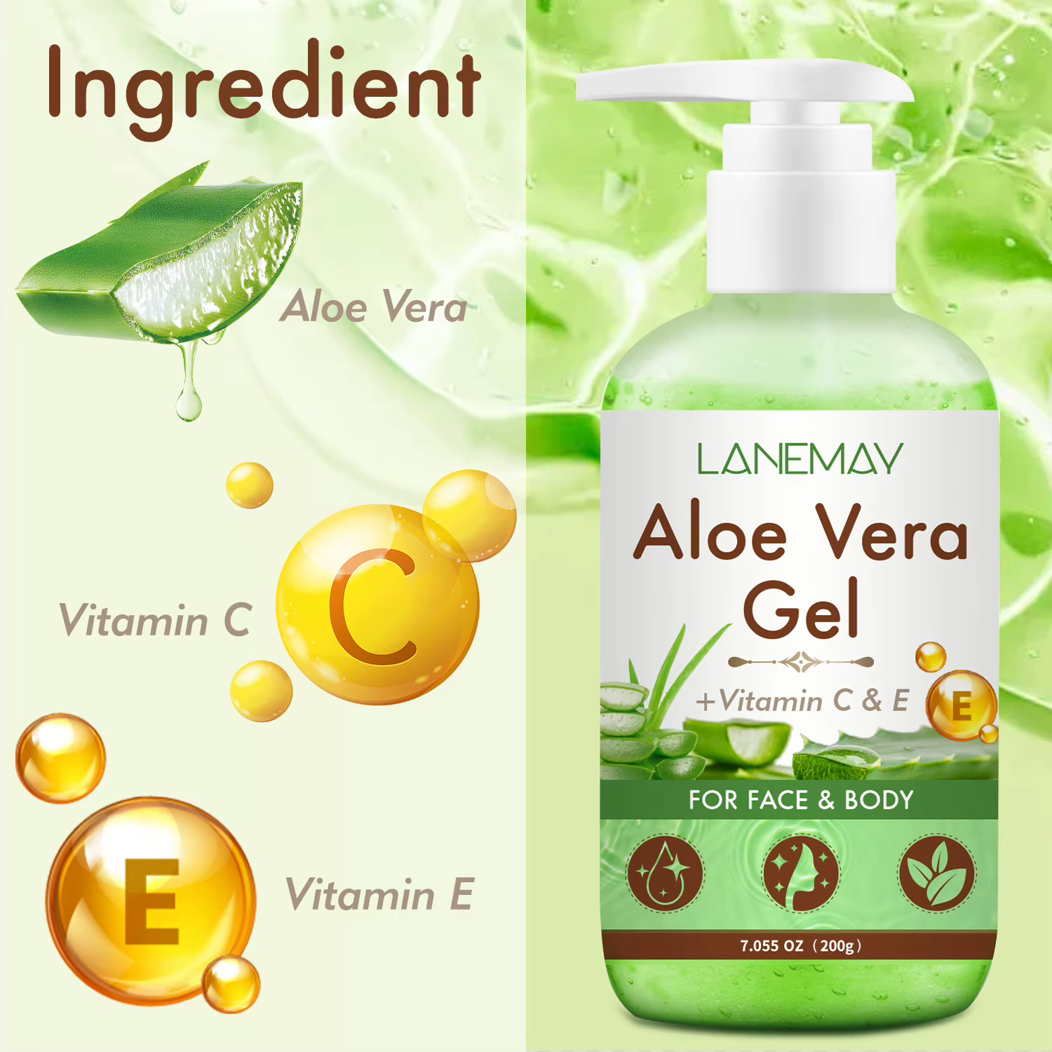 Gel d'aloe Vera à la vitamine C et E pour le visage et le corps
