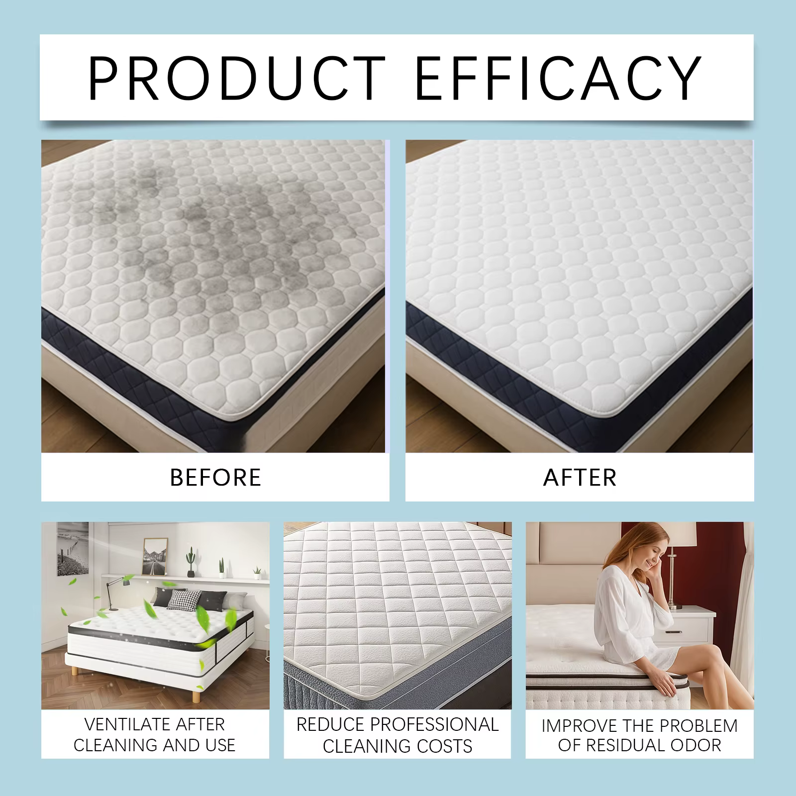 Nettoyant pour matelas et tapis en spray, éliminateur de taches, d'huile et de saleté, nettoyage en profondeur des tissus d'ameublement, désodorisant, usage domestique polyvalent, entretien quotidien