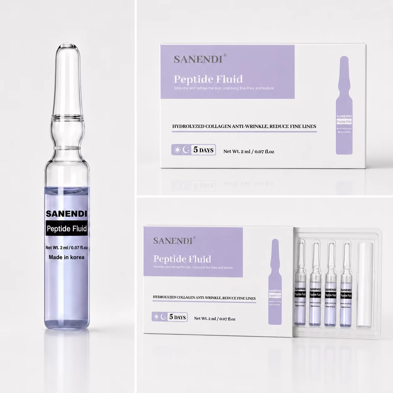 SANENDI Série d'ampoules aux peptides GSHI – Solution liquide hydratante pour les yeux et le visage – Sérum purifiant – Soin coréen pour la peau – 5/20 flacons