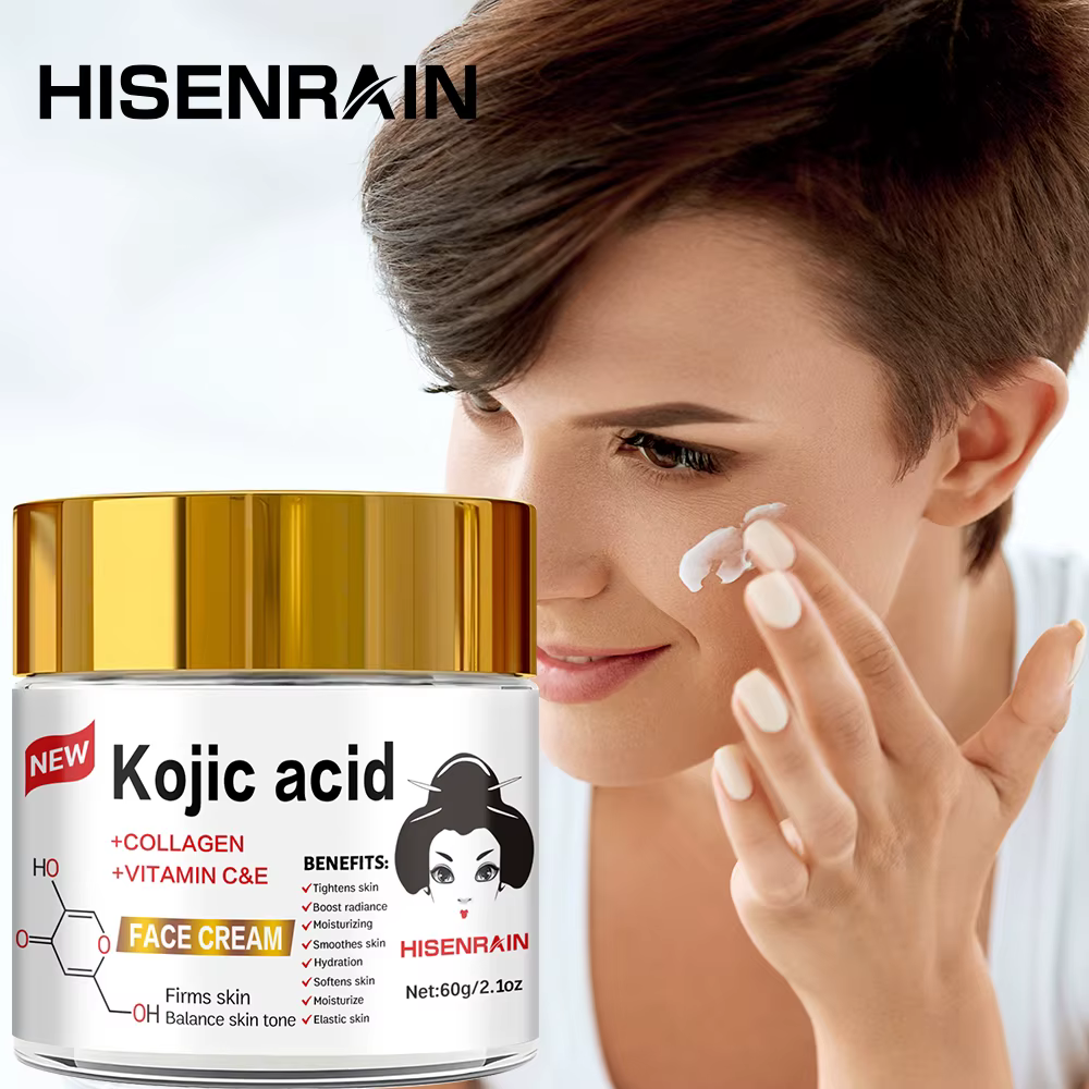 HISENRAIN Crème à l'acide kojique - Hydratant pour le visage en pot de verre éclaircissant