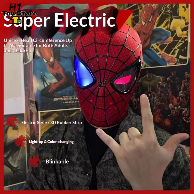Masque lumineux Spider-Man à activation automatique avec yeux motorisés et contrôle par anneau, échelle 1:1, portable, objet de collection pour cosplay