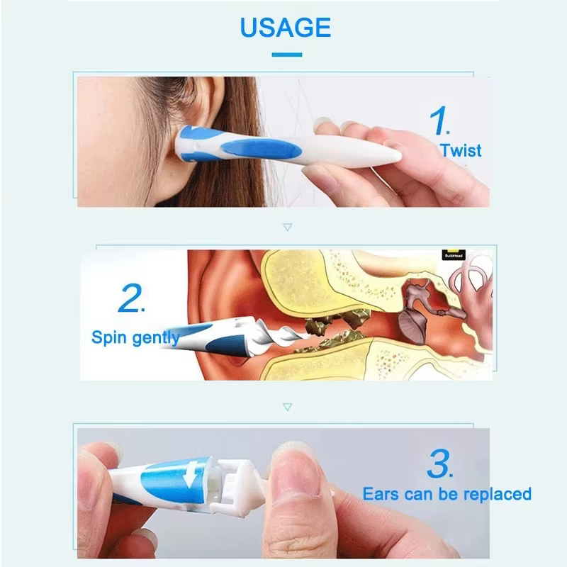 Nettoyeur d'oreilles en spirale, outil de retrait de cérumen avec 16 embouts de rechange en silicone souple, pour une extraction facile du cérumen, soin de nettoyage des oreilles