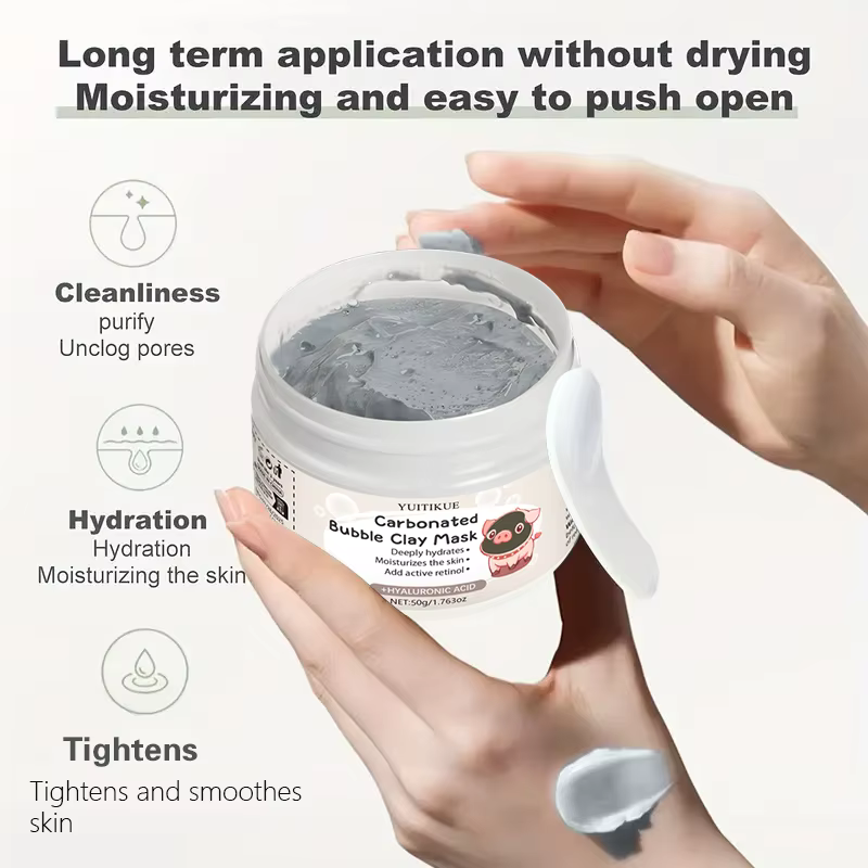 Masque d'argile pétillant YUITIKUE 50g avec acide hyaluronique - Hydratant