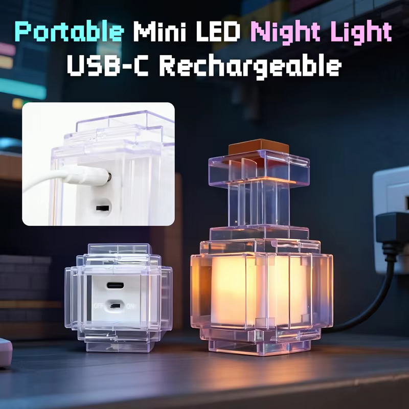Lampe de nuit rechargeable en forme de bouteille de potion, LED à changement de couleur (7 couleurs), design pixelisé, lumière d'ambiance, décoration d'intérieur, jouet