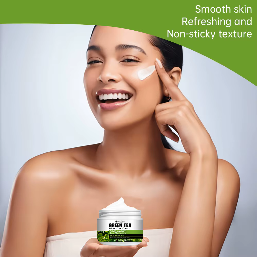 SUYARUN Crème pour le visage à l'huile d'arbre à thé et à l'acide salicylique au thé vert - Traitement de l'acné