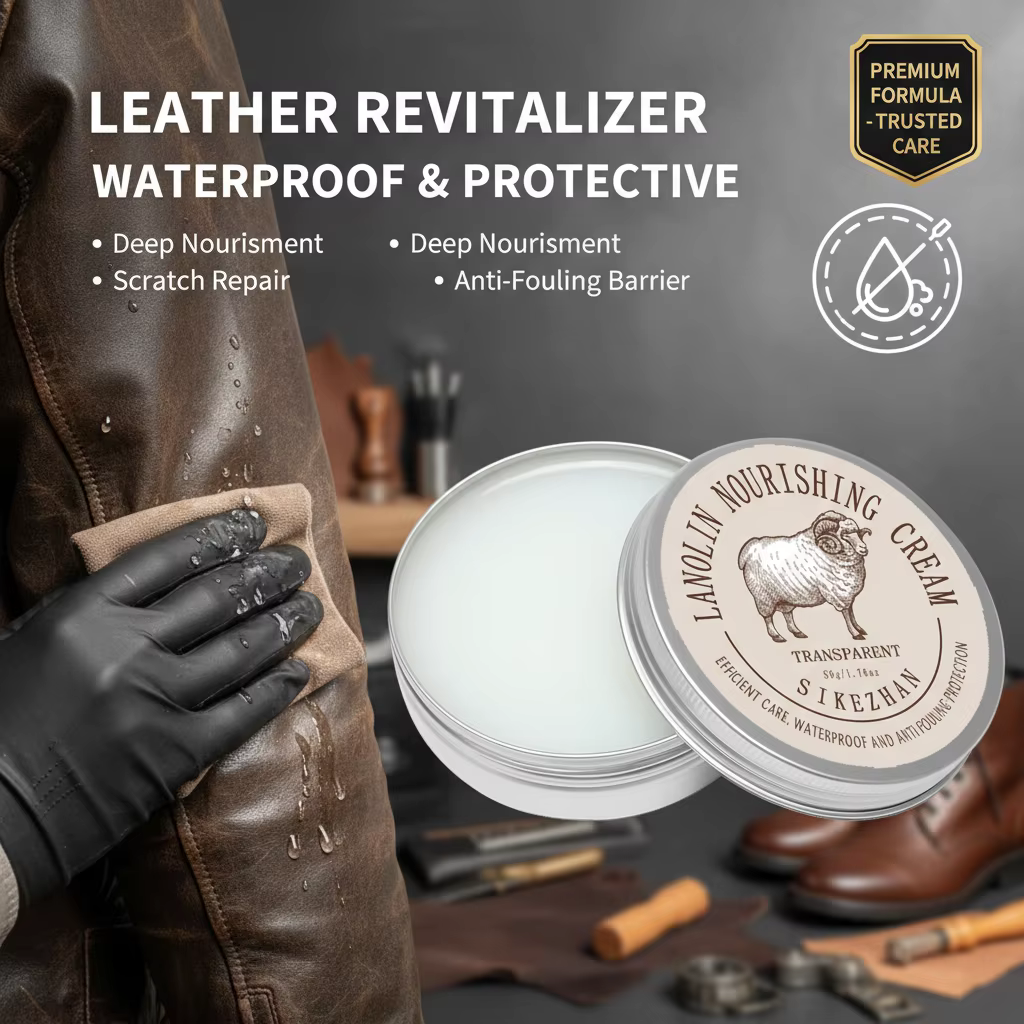 Crème d'entretien pour veste en cuir – Baume nourrissant pour lanoline, revitalisant transparent pour restaurer, imperméable et protéger les manteaux en cuir